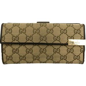 Gucci Wallet Long GG Logo Beige Canvas Leather